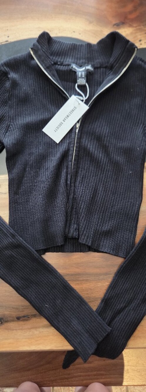 Streetwear Society Black Ribbed Knit Top Zip Up